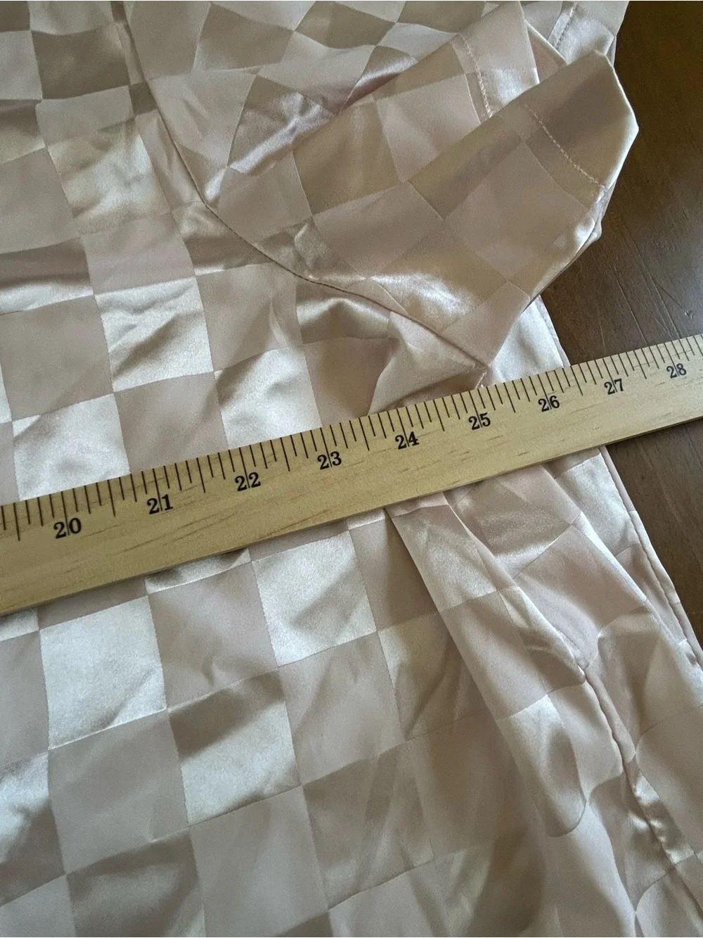Silky Checker Satin Pajama Set in Pale Pink